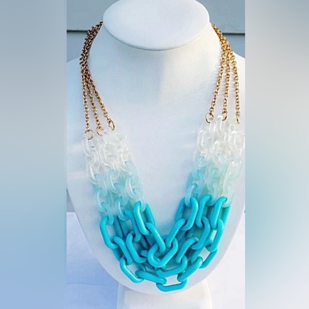 Turquoise Clear Ombre Acrylic Large Chain Link Necklace